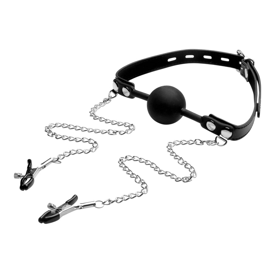 Silicone Ball Gag with Nipple Clamps - AE976 - UPC-848518024473