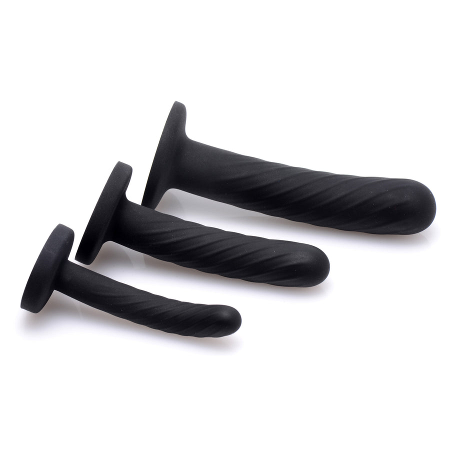 Trinity Strap-On Silicone 3 Piece Dildo Set - Black - AF105-Black - UPC-848518024671