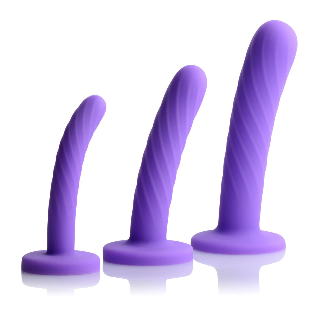 Tri-Play 3 Piece Silicone Dildo Set - AF105-Purple - UPC-848518024664