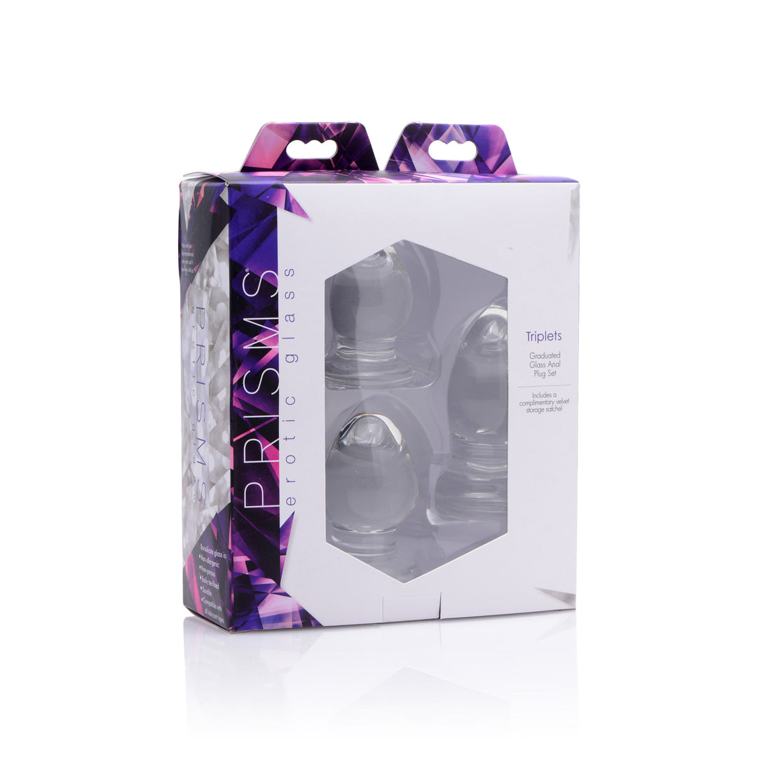 Triplets 3 Piece Glass Anal Plug Kit