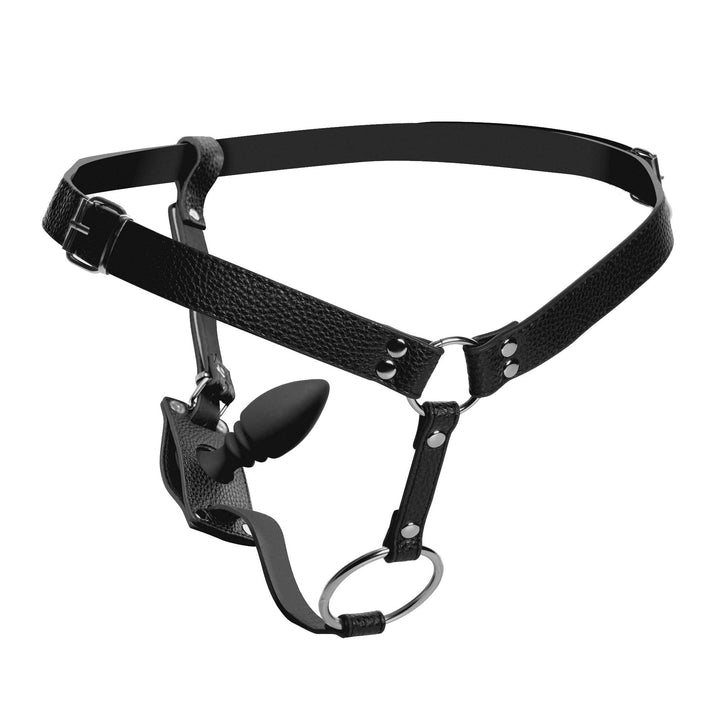 Male Cock Ring Harness with Silicone Anal Plug - AF310 - UPC-848518026866