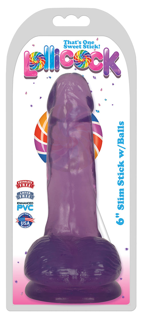 6 Inch Slim Stick with Balls Grape Ice Dildo