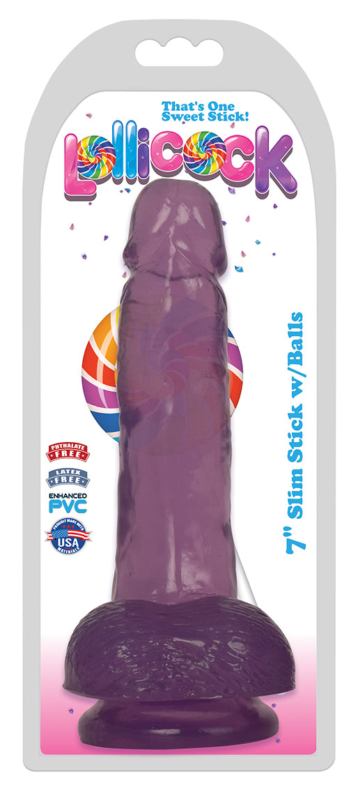 7 Inch Slim Stick with Balls Grape Ice Dildo