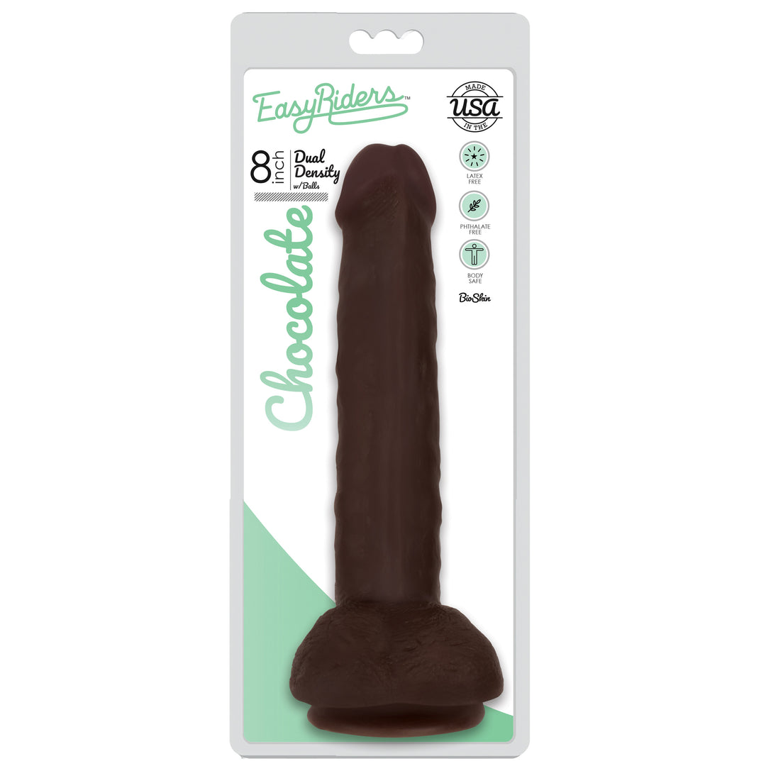 Easy Riders 8 Inch Dual Density Dildo With Balls - Brown