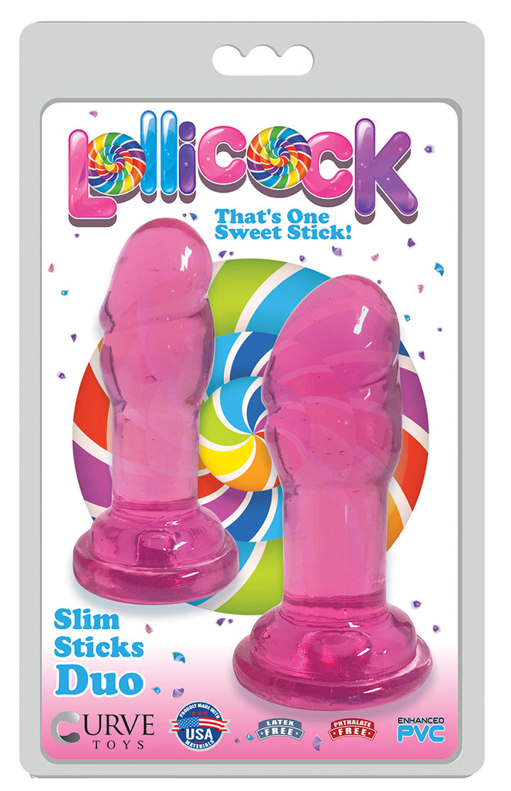 Lollicock Slim Stick Duo Suction Cup Dildos - Pink