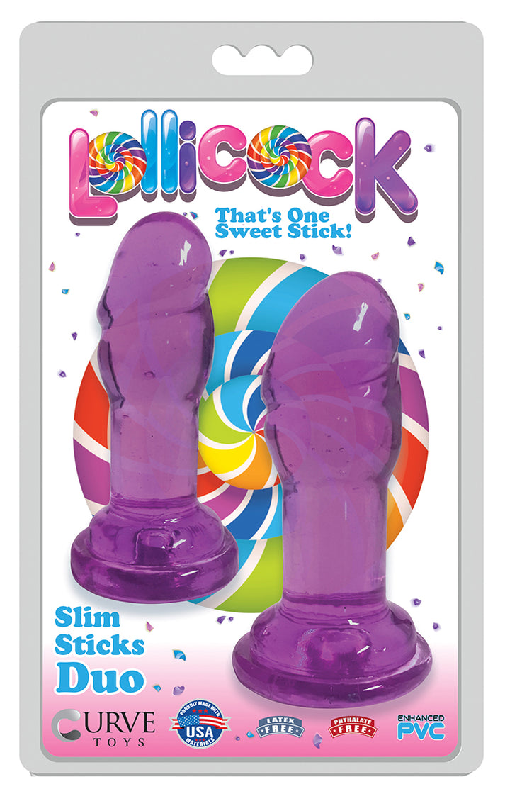 Lollicock Slim Stick Duo Suction Cup Dildos - Purple