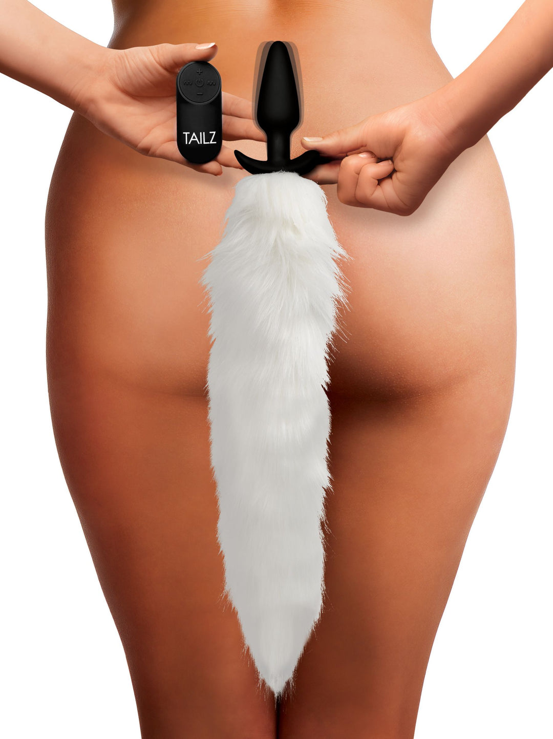 Vibrating White Fox Tail Slender Anal Plug - AG246 - UPC-848518034441