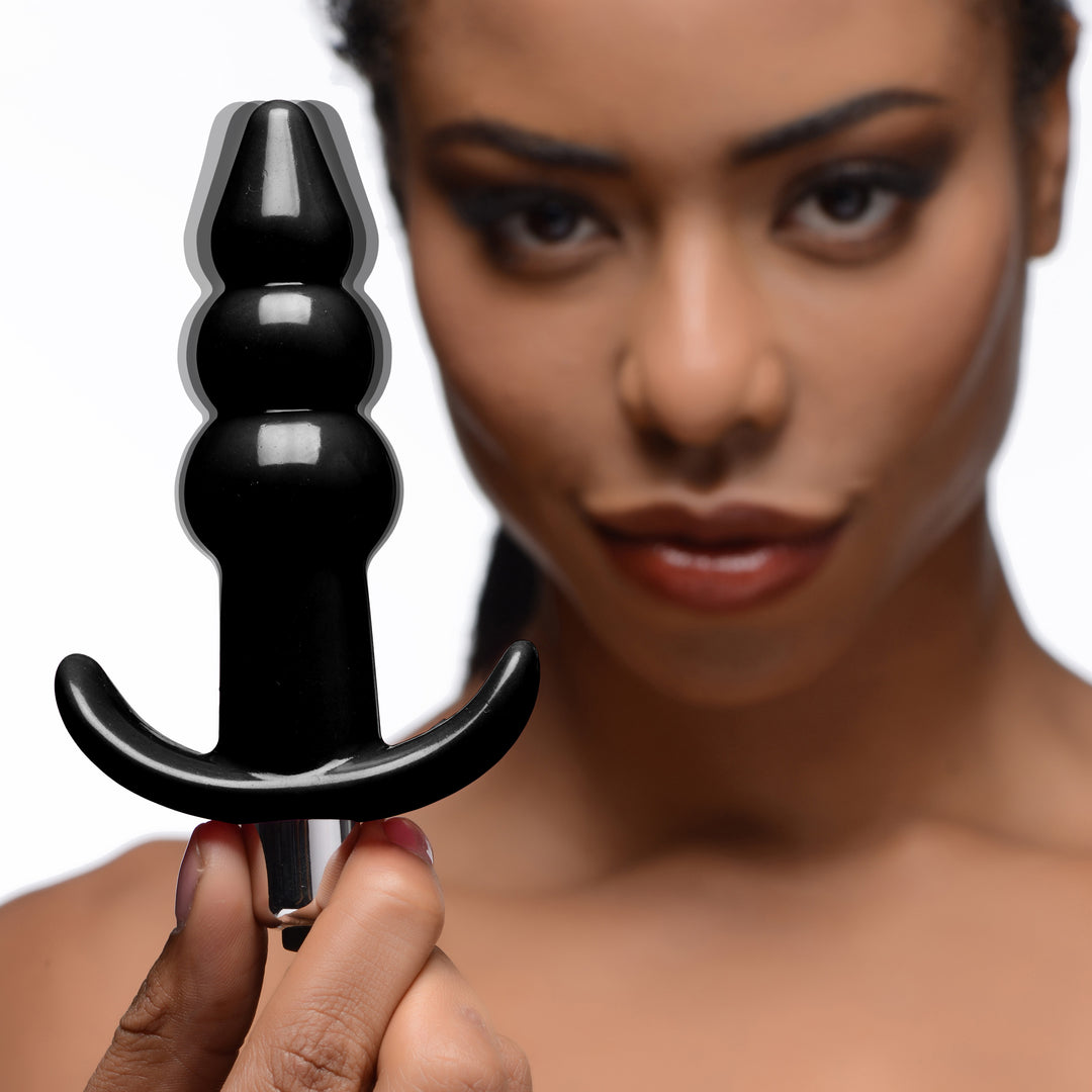 Ribbed Vibrating Butt Plug - Black - AG295-Black - UPC-848518035134