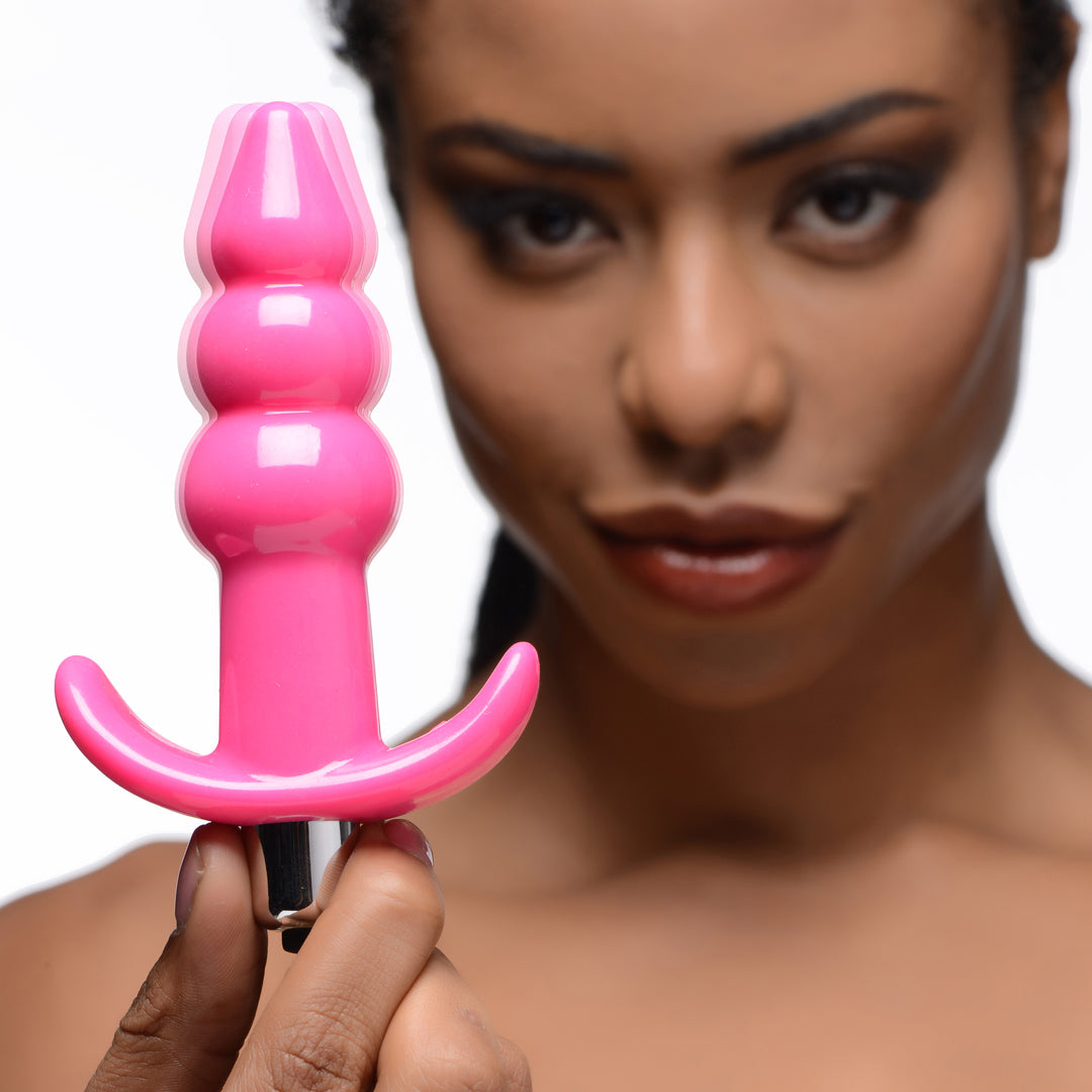 Ribbed Vibrating Butt Plug - Pink - AG295-Pink - UPC-848518035127