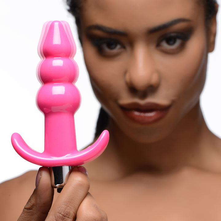 Ribbed Vibrating Butt Plug - Pink - AG295-Pink - UPC-848518035127