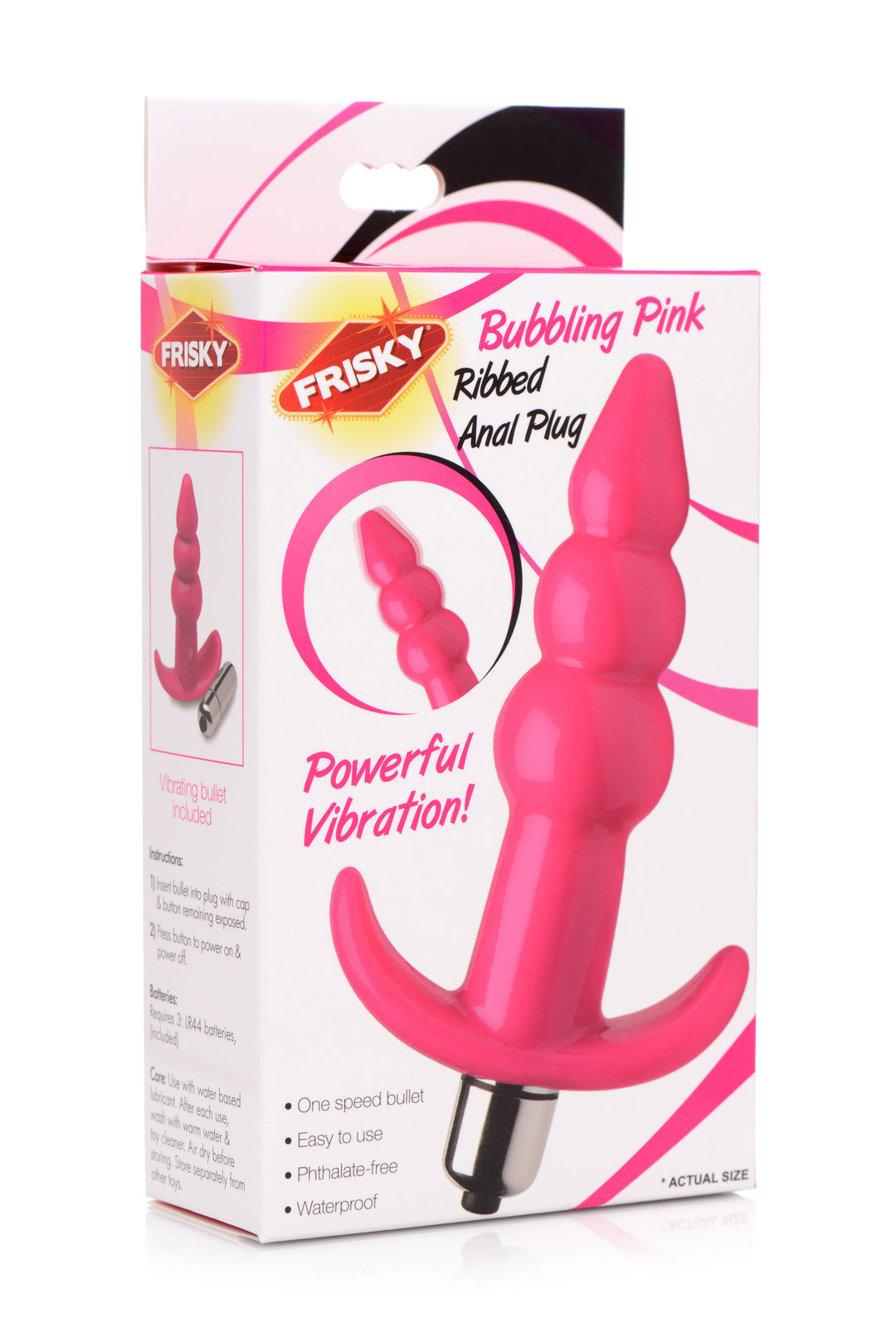 Ribbed Vibrating Butt Plug - Pink