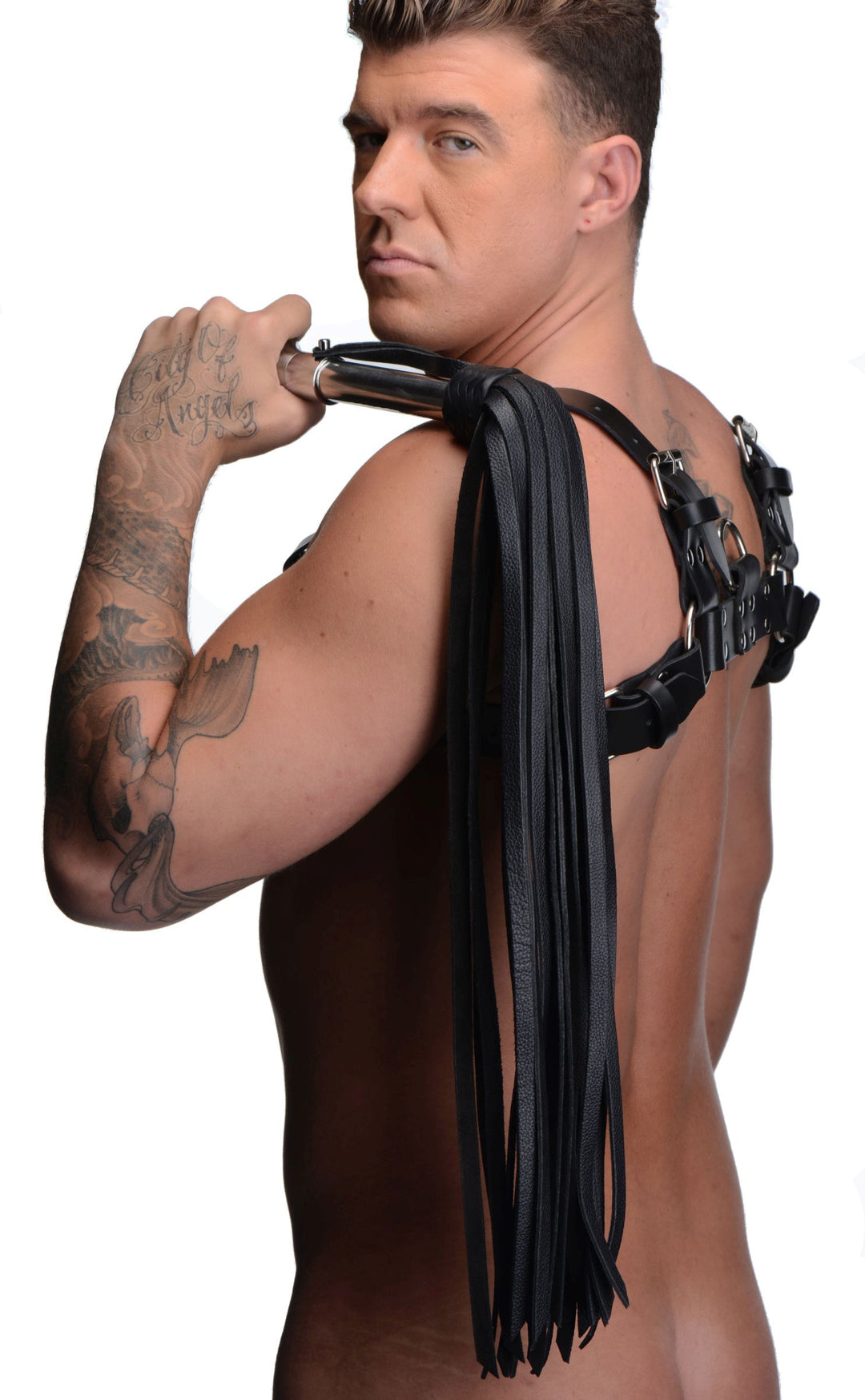 Leather Flogger with Stainless Steel Handle - AG355 - UPC-848518036353