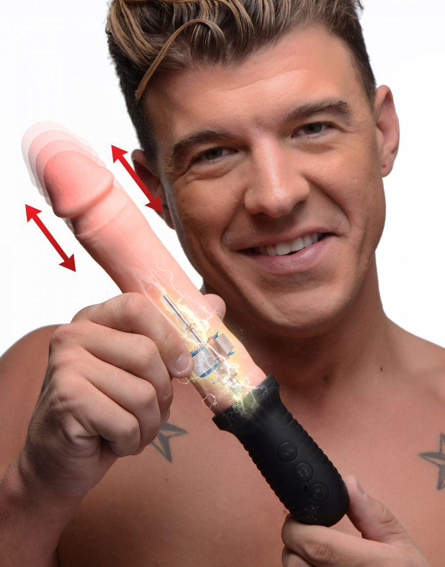 8X Auto Pounder Vibrating and Thrusting Dildo with Handle - Beige - AG360-Flesh - UPC-848518036254