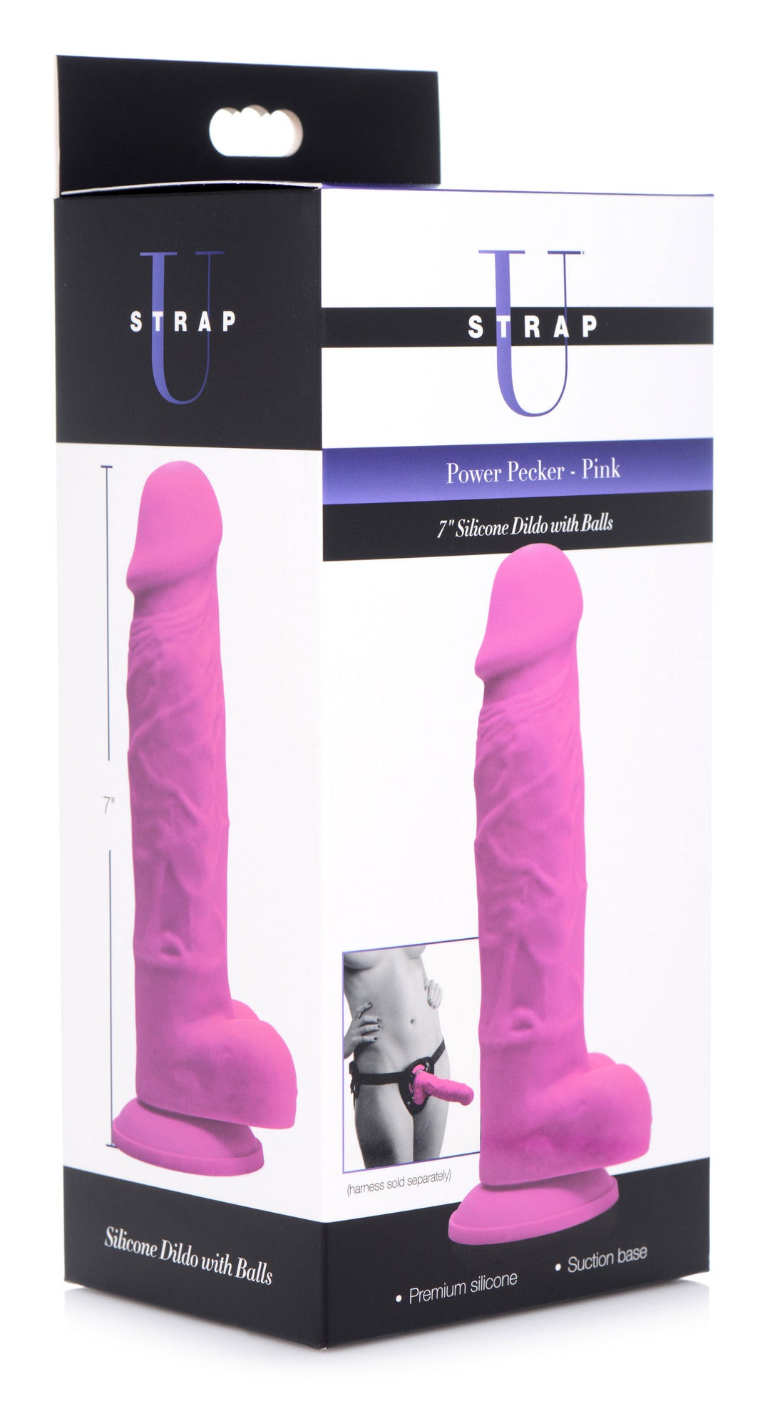 Power Pecker 7 Inch Silicone Dildo with Balls - Pink