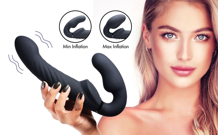 Ergo-Fit Twist Inflatable Vibrating Silicone Strapless Strap-on - Black - AG413 - UPC-848518037428