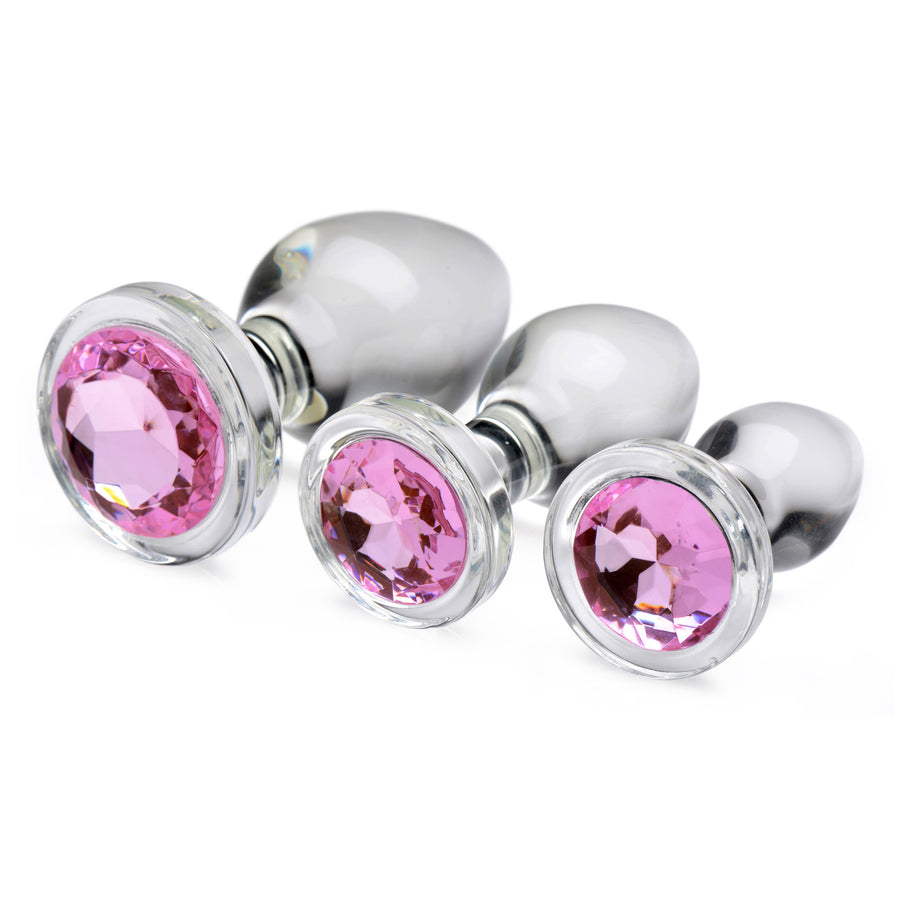 Pink Gem Glass Anal Plug Set - AG431 - UPC-848518037374