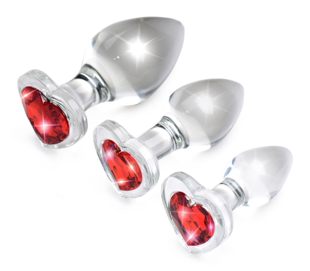 Red Heart Gem Glass Anal Plug Set - AG433 - UPC-848518037411