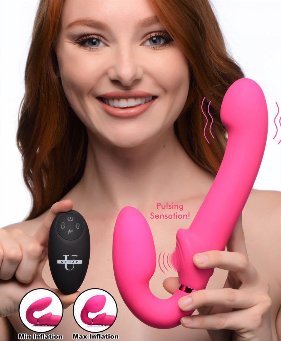10X Remote Control Ergo-Fit G-Pulse Inflatable and Vibrating Strapless Strap-on - Pink - AG494 - UPC-848518038272