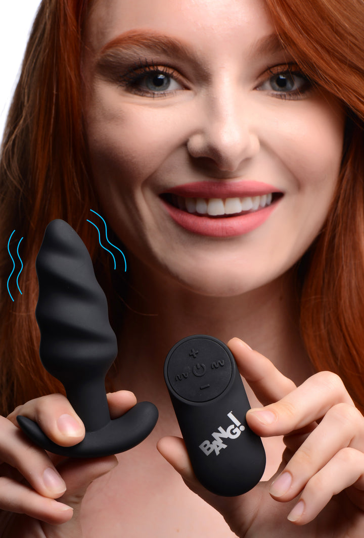 Remote Control 21X Vibrating Silicone Swirl Butt Plug - Black - AG564-Black - UPC-848518039729