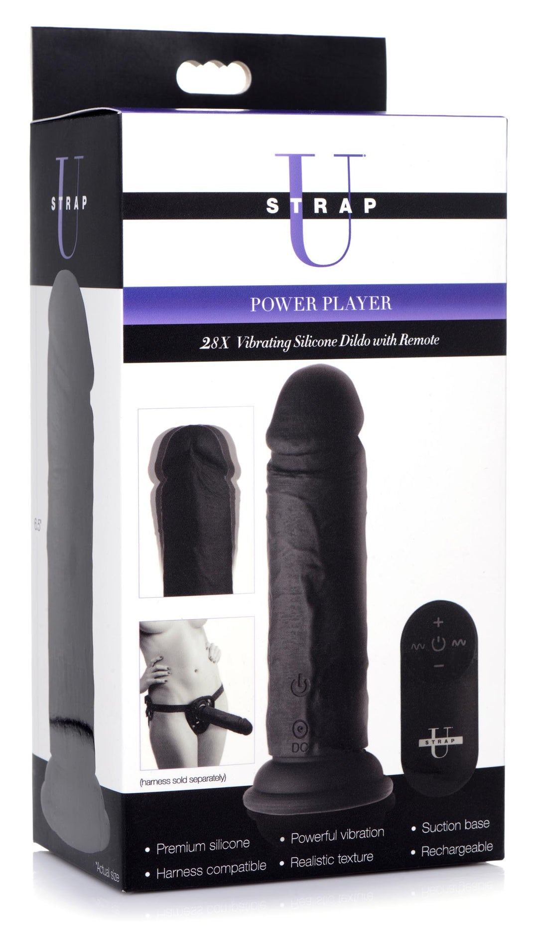 Power Player 28X Vibrating Silicone Dildo with Remote - Black