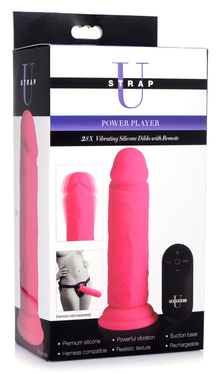 Power Player 28X Vibrating Silicone Dildo with Remote - Pink