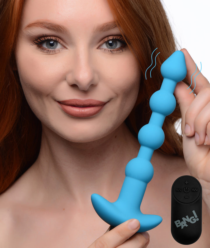 Remote Control Vibrating Silicone Anal Beads - Blue - AG614-Blue - UPC-848518041838