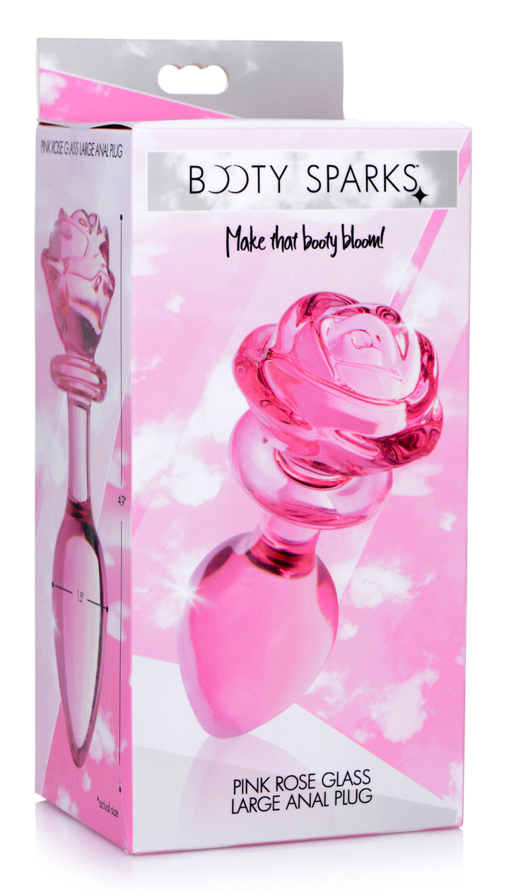 Pink Rose Glass Anal Plug - Large