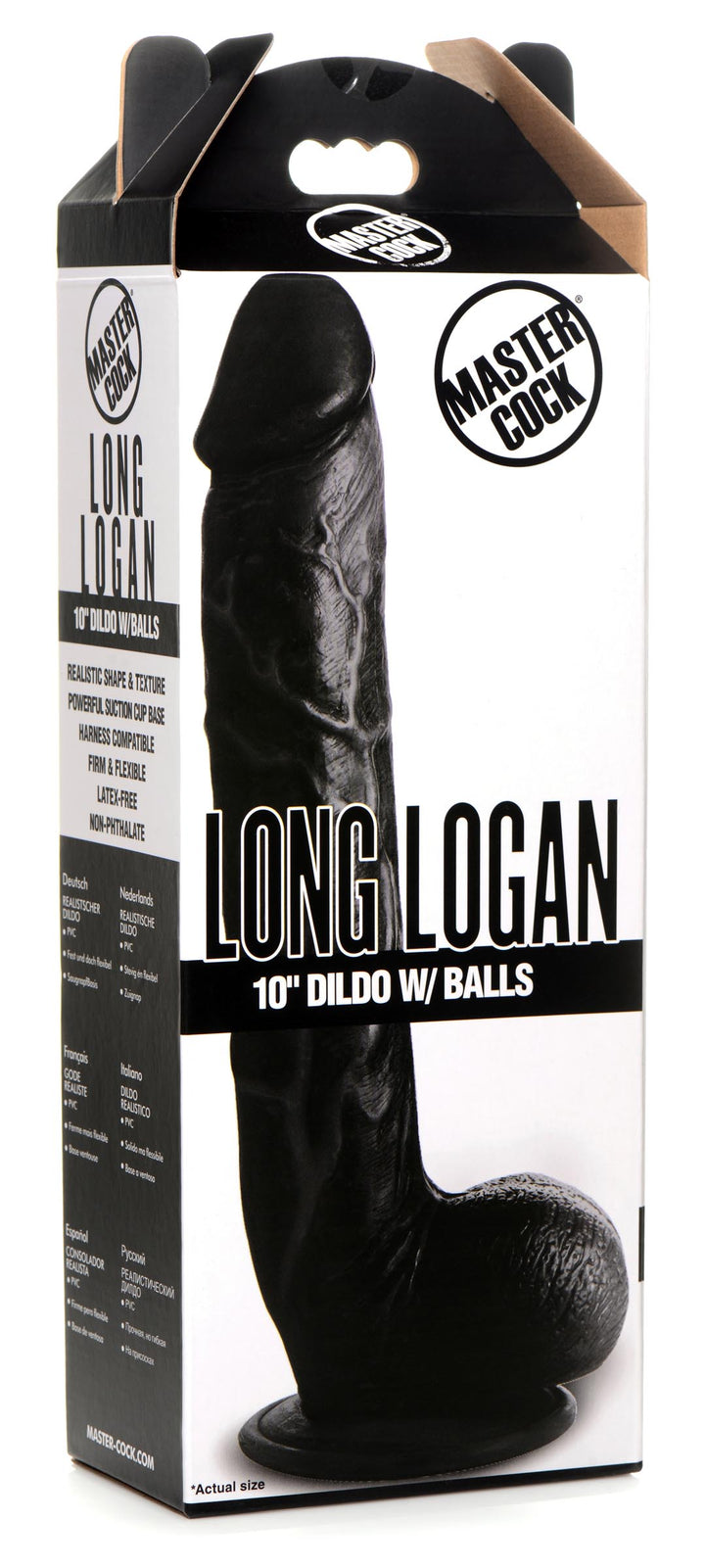 Long Logan 10 Inch Dildo with Balls - Black