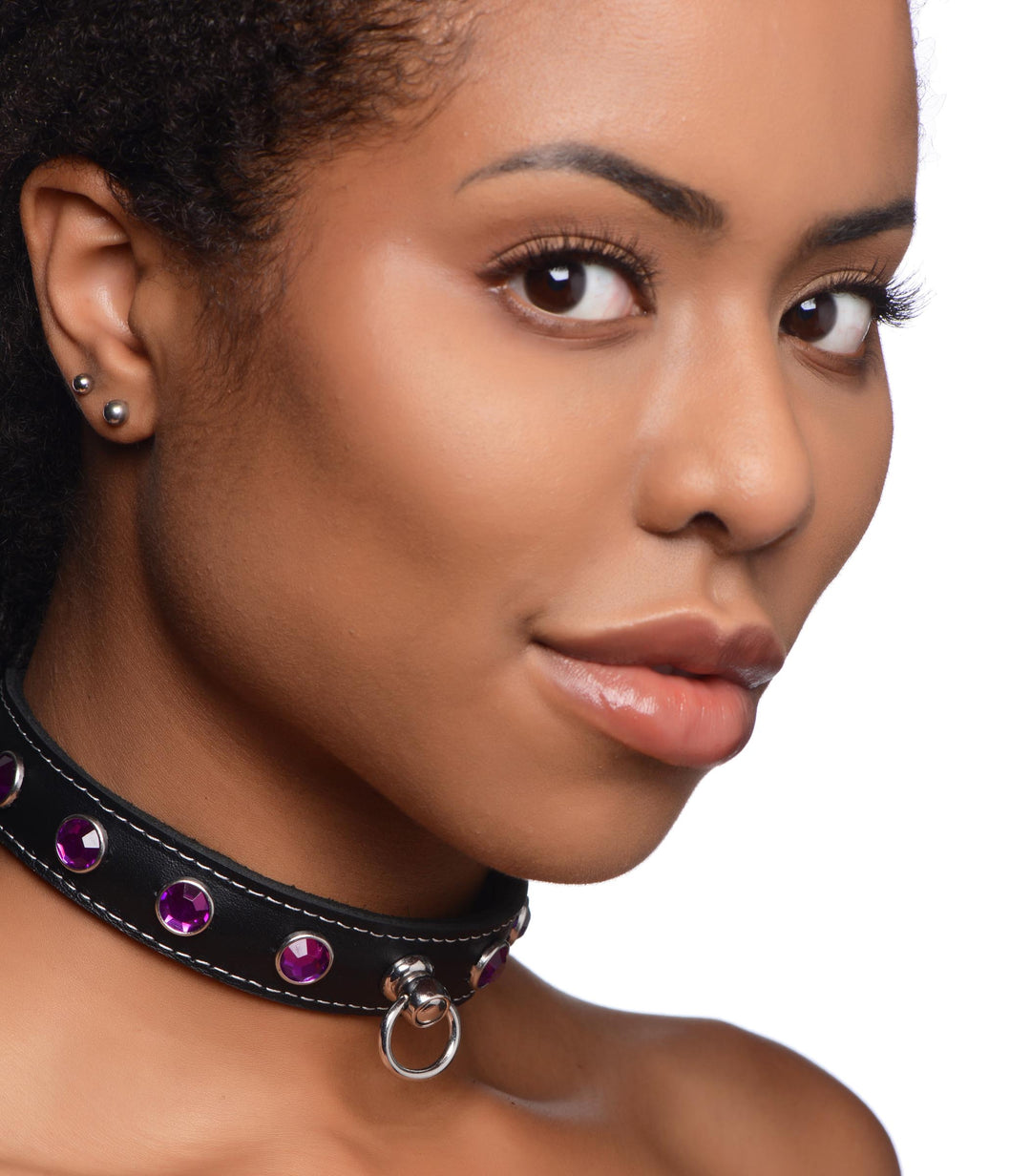 Royal Vixen Leather Choker with Rhinestones - Purple - AG800-Purple - UPC-848518045195