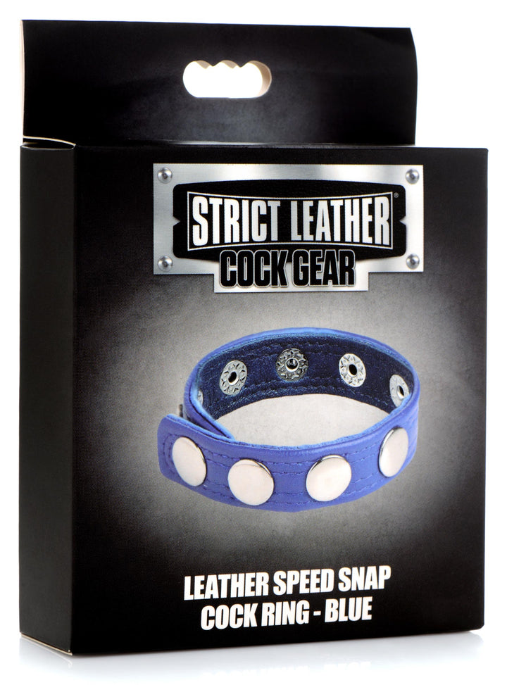 Leather Speed Snap Cock Ring - Blue