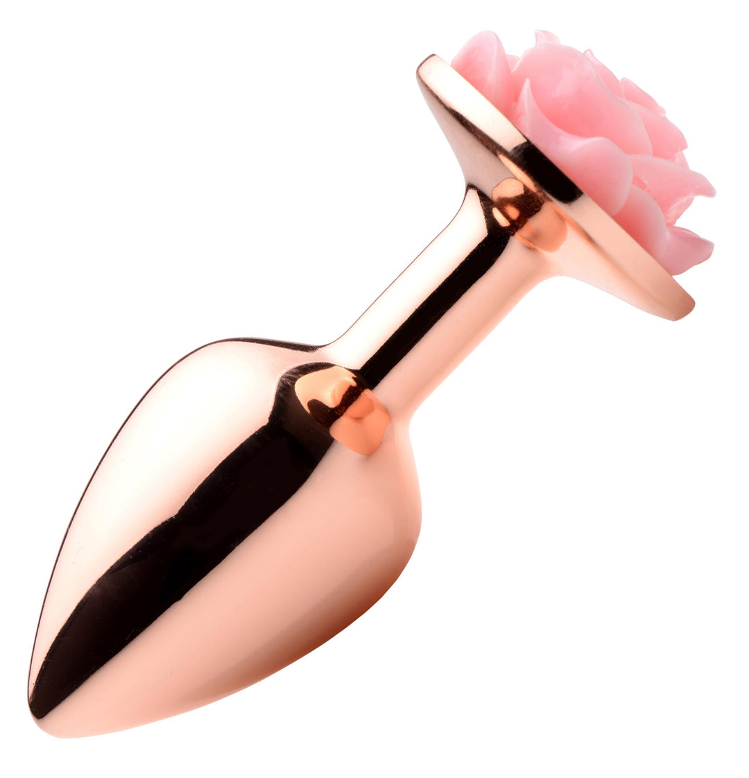 Rose Gold Anal Plug with Pink Flower - Small - AG855-Small - UPC-848518045720