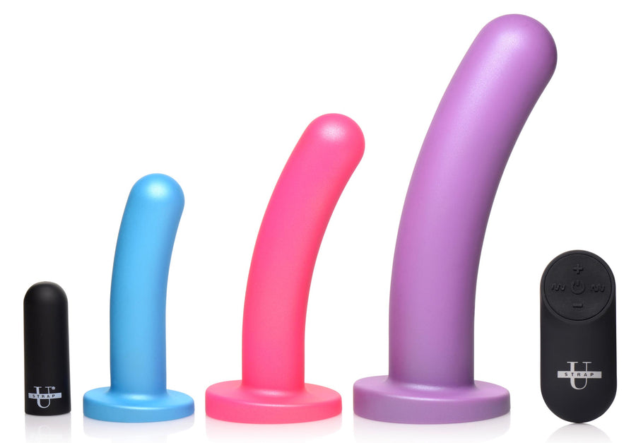 Triple Peg 28X Vibrating Silicone Dildo Set with Remote Control - AG856 - UPC-848518045751