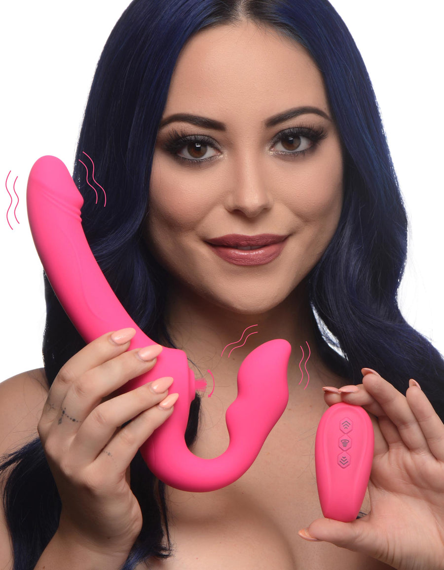 Licking and Vibrating Strapless Strap-On with Remote Control - AG906 - UPC-848518046611