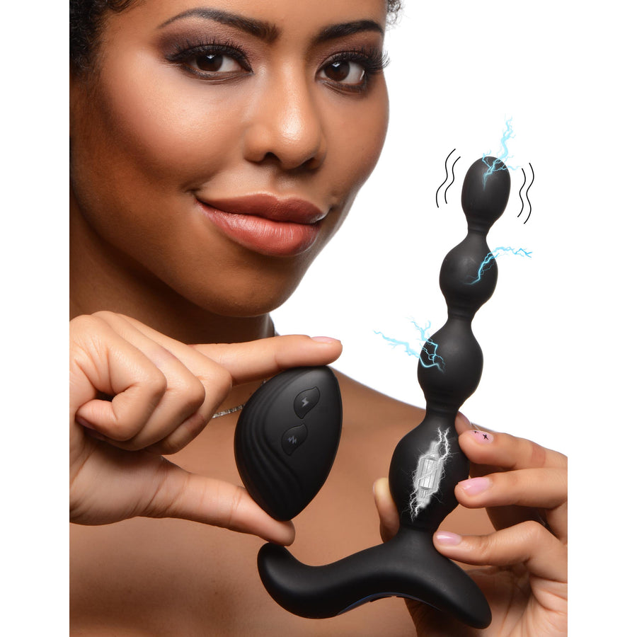Shock-Beads 80X Vibrating & E-stim Silicone Anal Beads with Remote - AG921 - UPC-848518046710