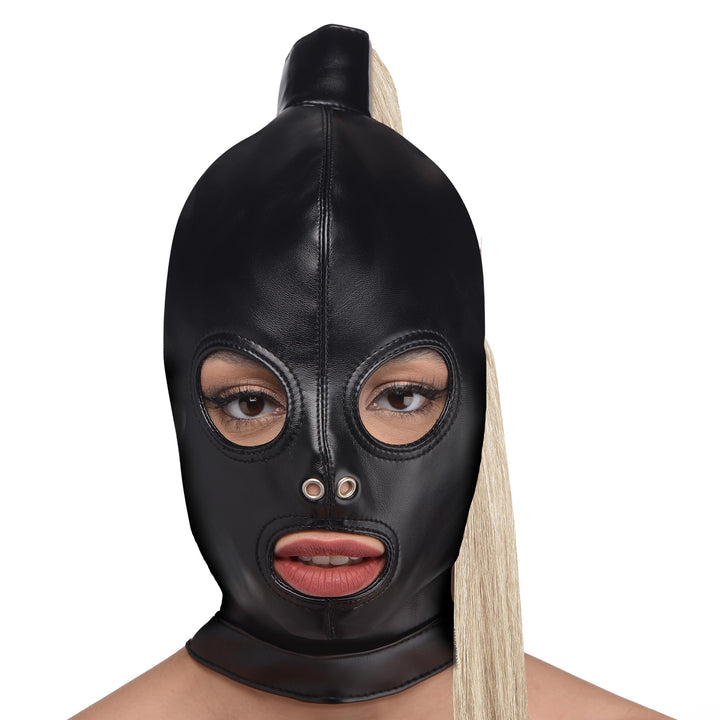 Blonde Ponytail Bondage Hood - AG963 - UPC-848518047496