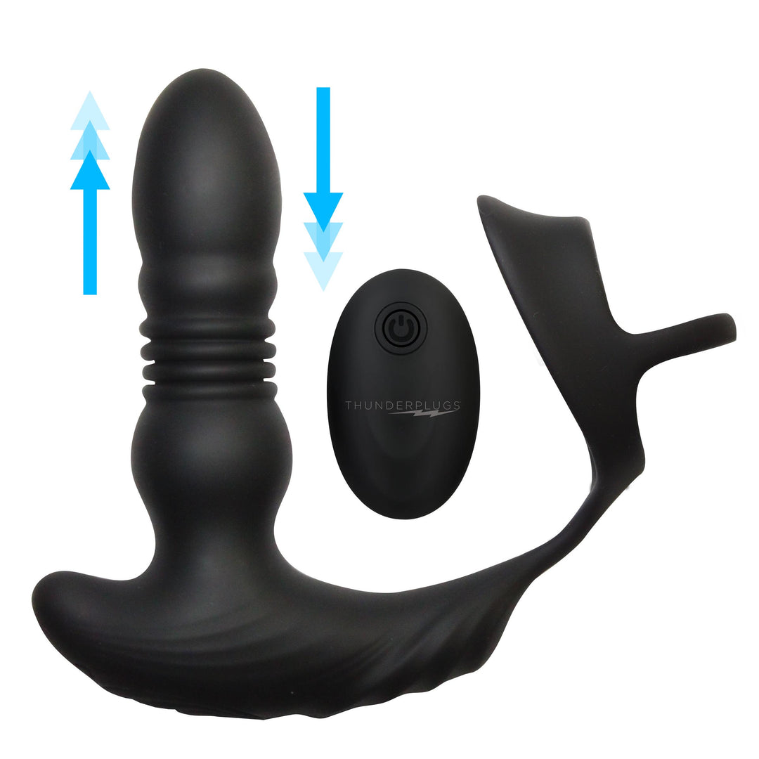 Thrusting Vibrator with Cock and Ball Ring and Remote - AG970 - UPC-848518047564