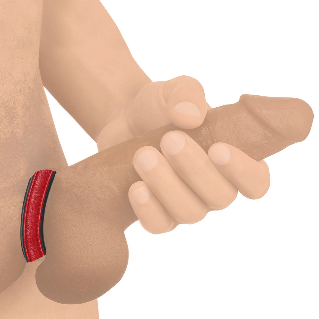 Velcro Leather Cock Ring - Red - AH013 - UPC-848518048431