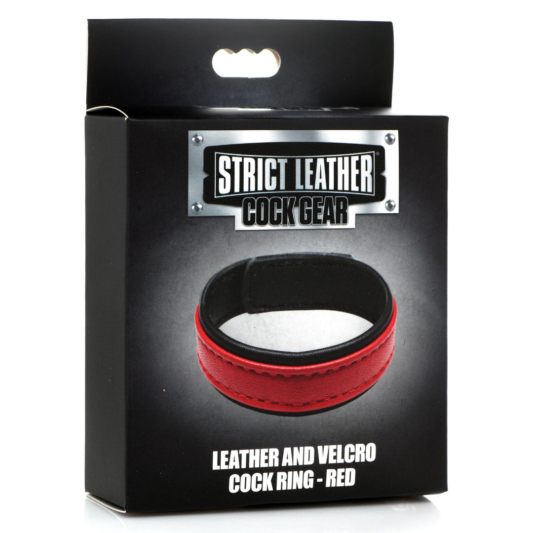 Velcro Leather Cock Ring - Red