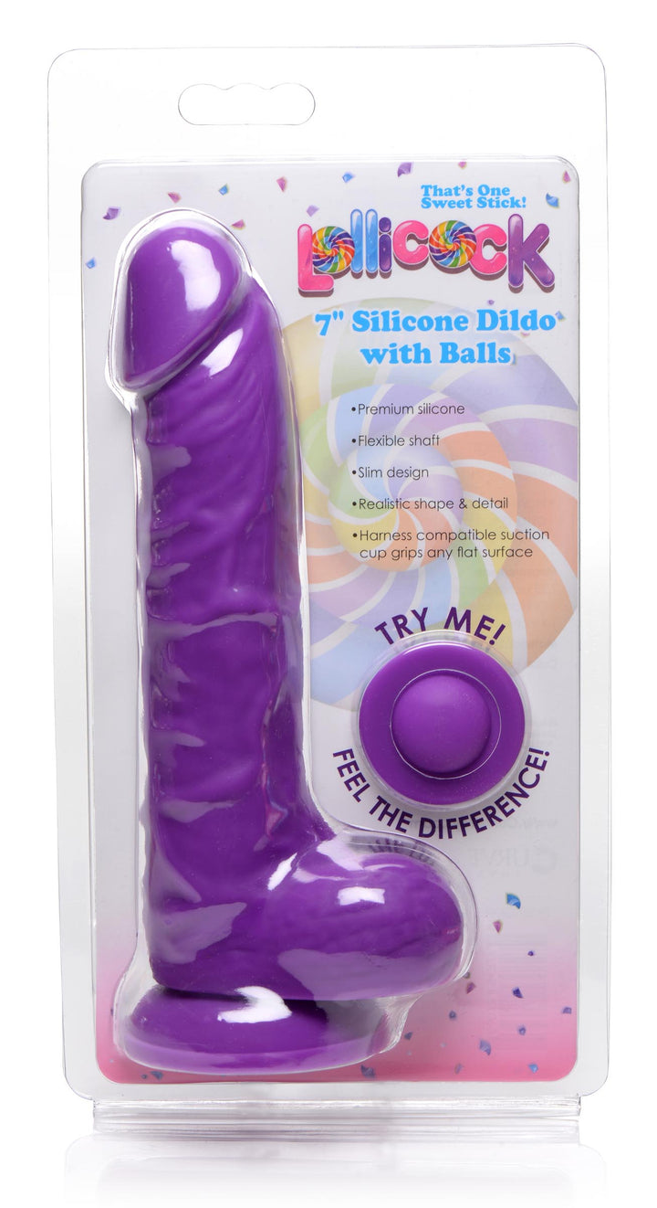 7 Inch Silicone Dildo with Balls - Grape