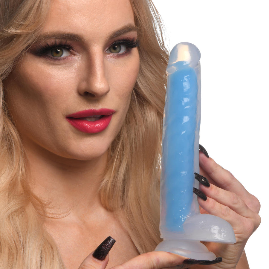 7 Inch Glow-in-the-Dark Silicone Dildo with Balls - Blue - CN-14-0544-46 - UPC-653078943498