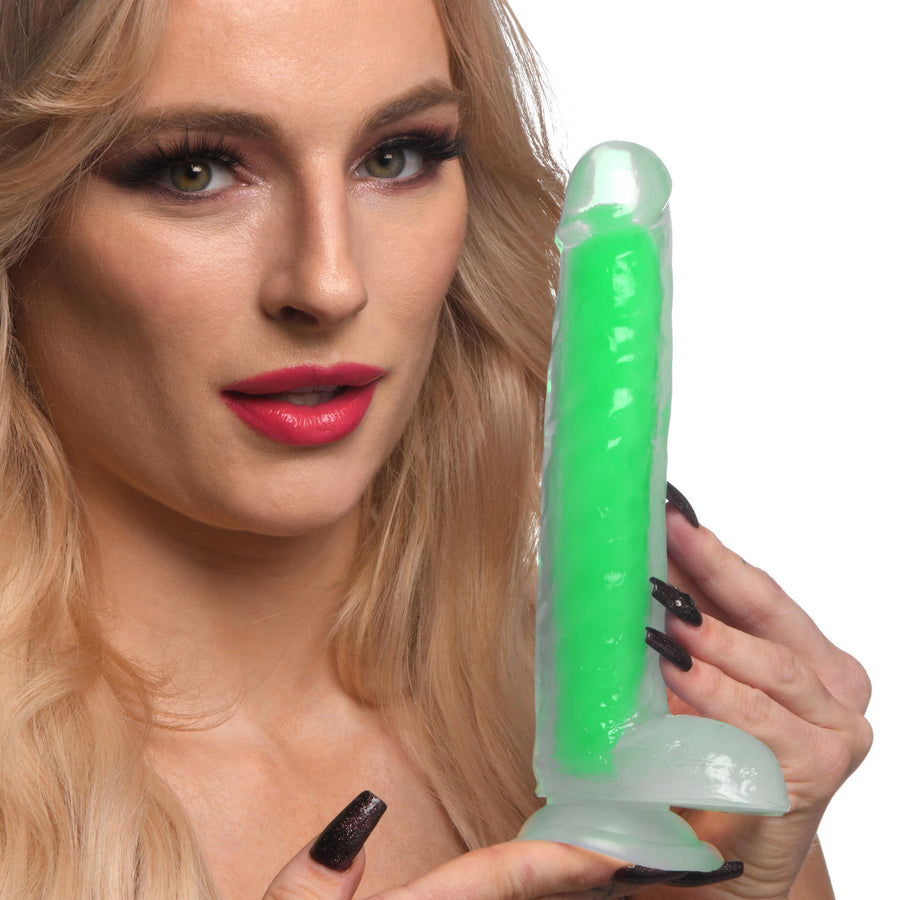 7 Inch Glow-in-the-Dark Silicone Dildo with Balls - Green - CN-14-0545-42 - UPC-653078943504