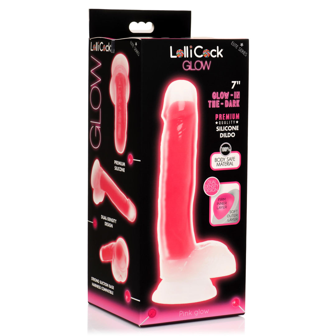 7 Inch Glow-in-the-Dark Silicone Dildo with Balls - Pink