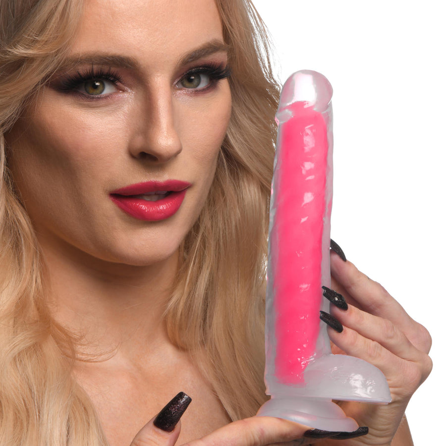 7 Inch Glow-in-the-Dark Silicone Dildo with Balls - Pink - CN-14-0546-33 - UPC-653078943511