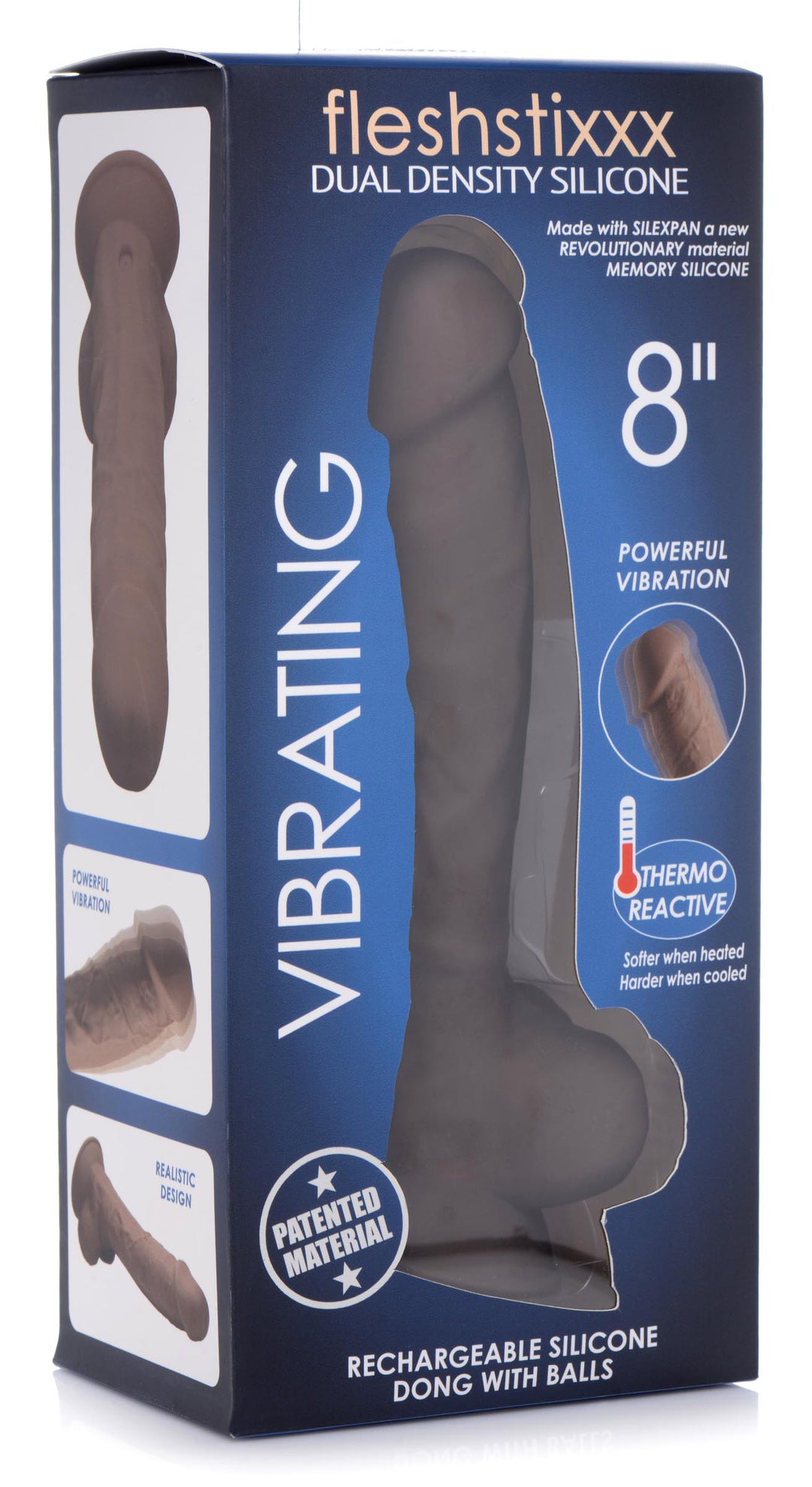 8 Inch Silexpan Hypoallergenic Silicone Vibrating Dildo - Dark