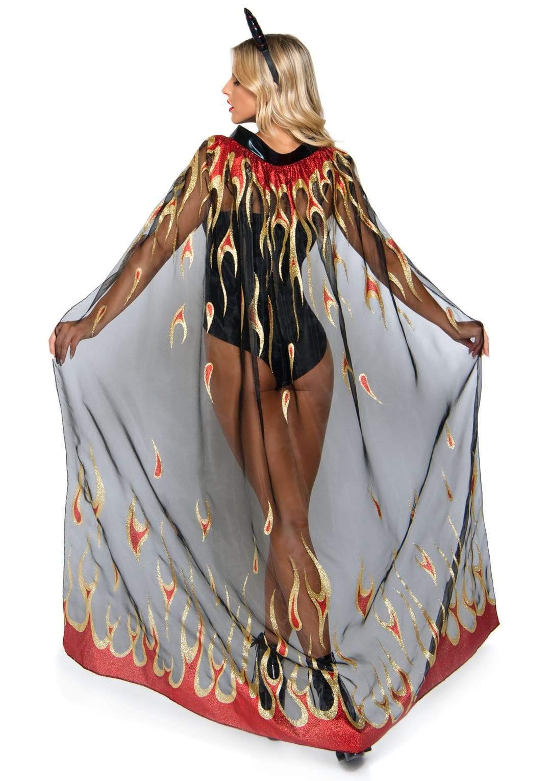 Sheer Glitter Flame Cape with Devil Horn Headband