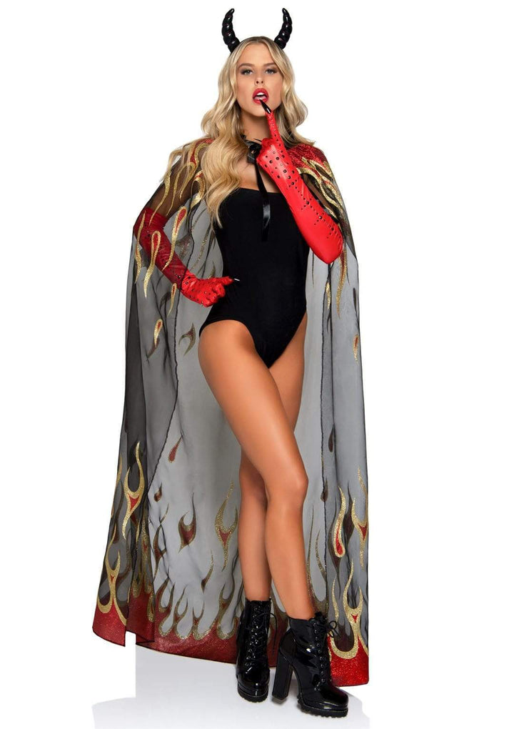 Sheer Glitter Flame Cape with Devil Horn Headband