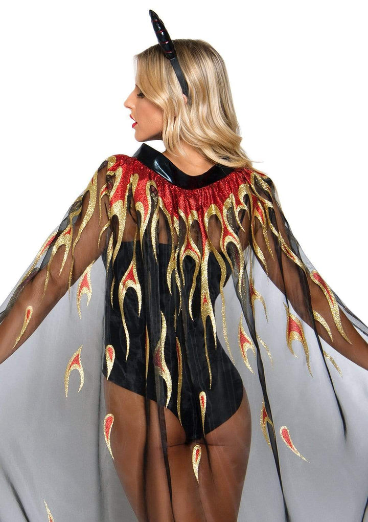 Sheer Glitter Flame Cape with Devil Horn Headband