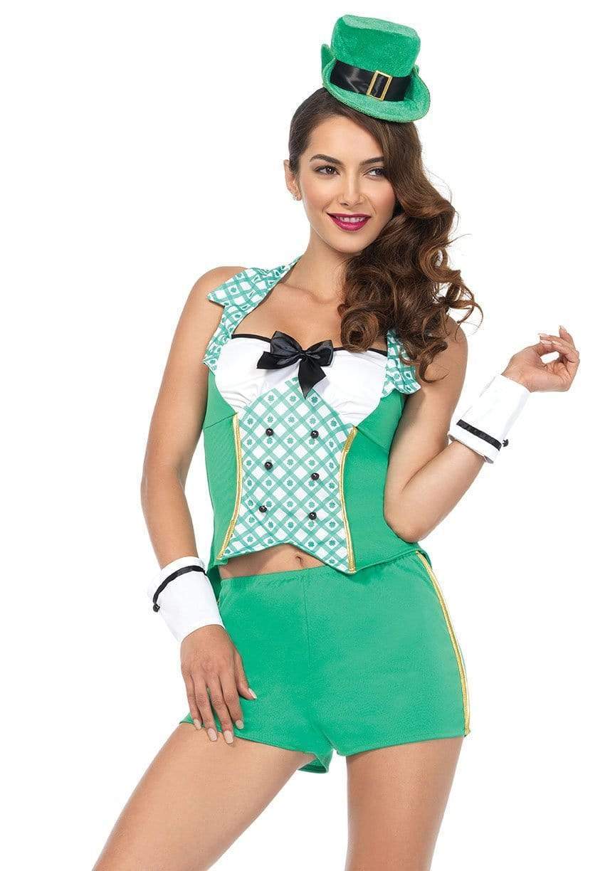 Leprechaun Halter Top with Clover Accents and Gold Trim Shorts
