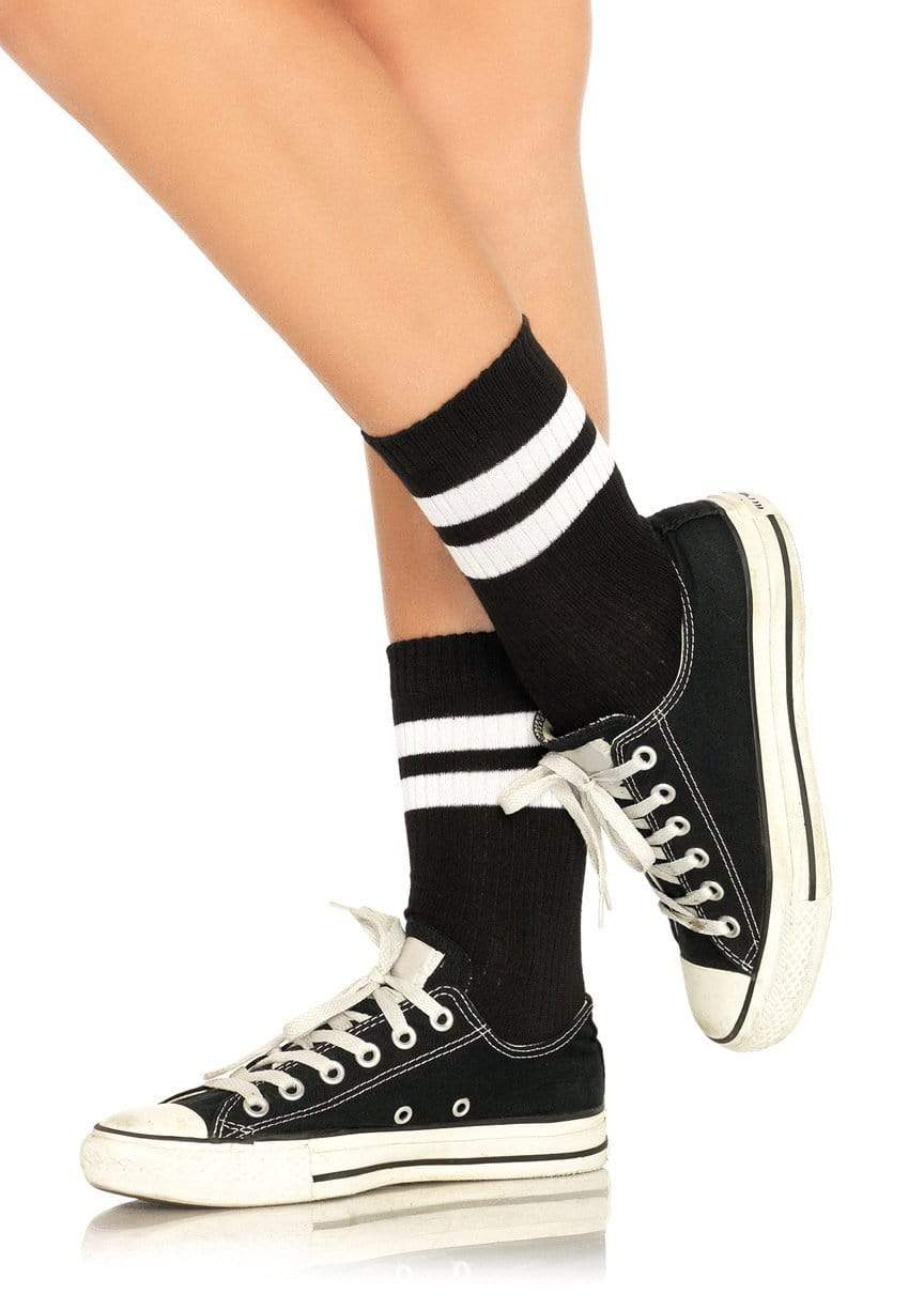 Black and White Athletic Striped Ankle Socks