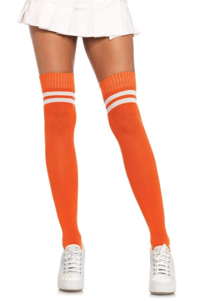 Athletic Ribbed Two Striped Top Thigh Highs Stockings